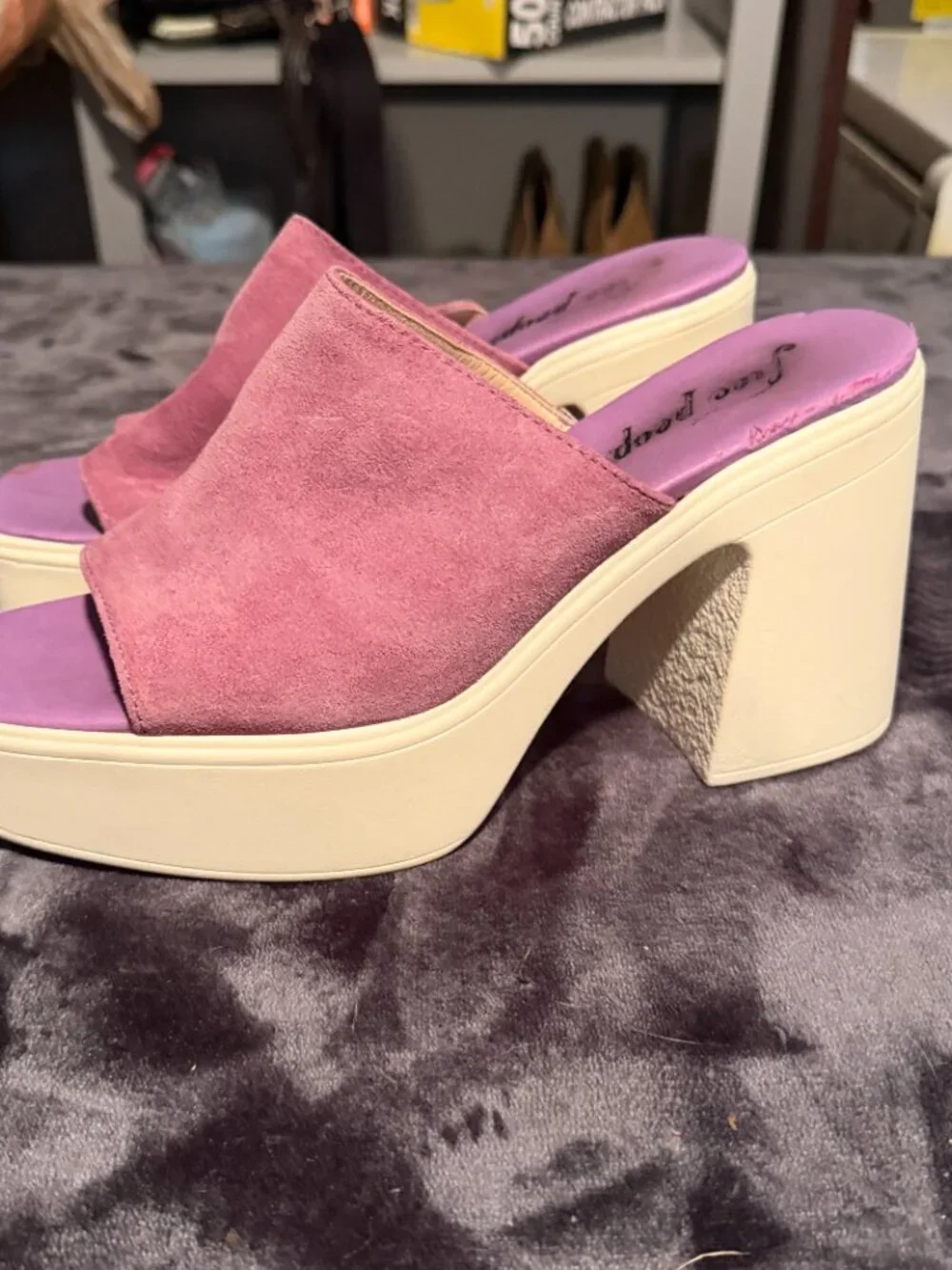 Free People - Zoe Platform Sandals - White, Purple - 10